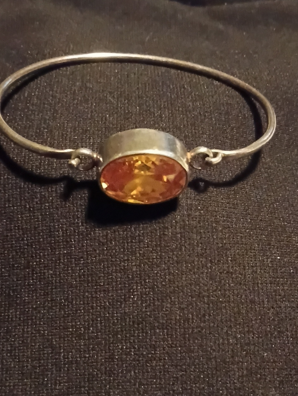 925 Sterling Silver Baltic Amber  Cuff Bracelet Honey Cognac Oval